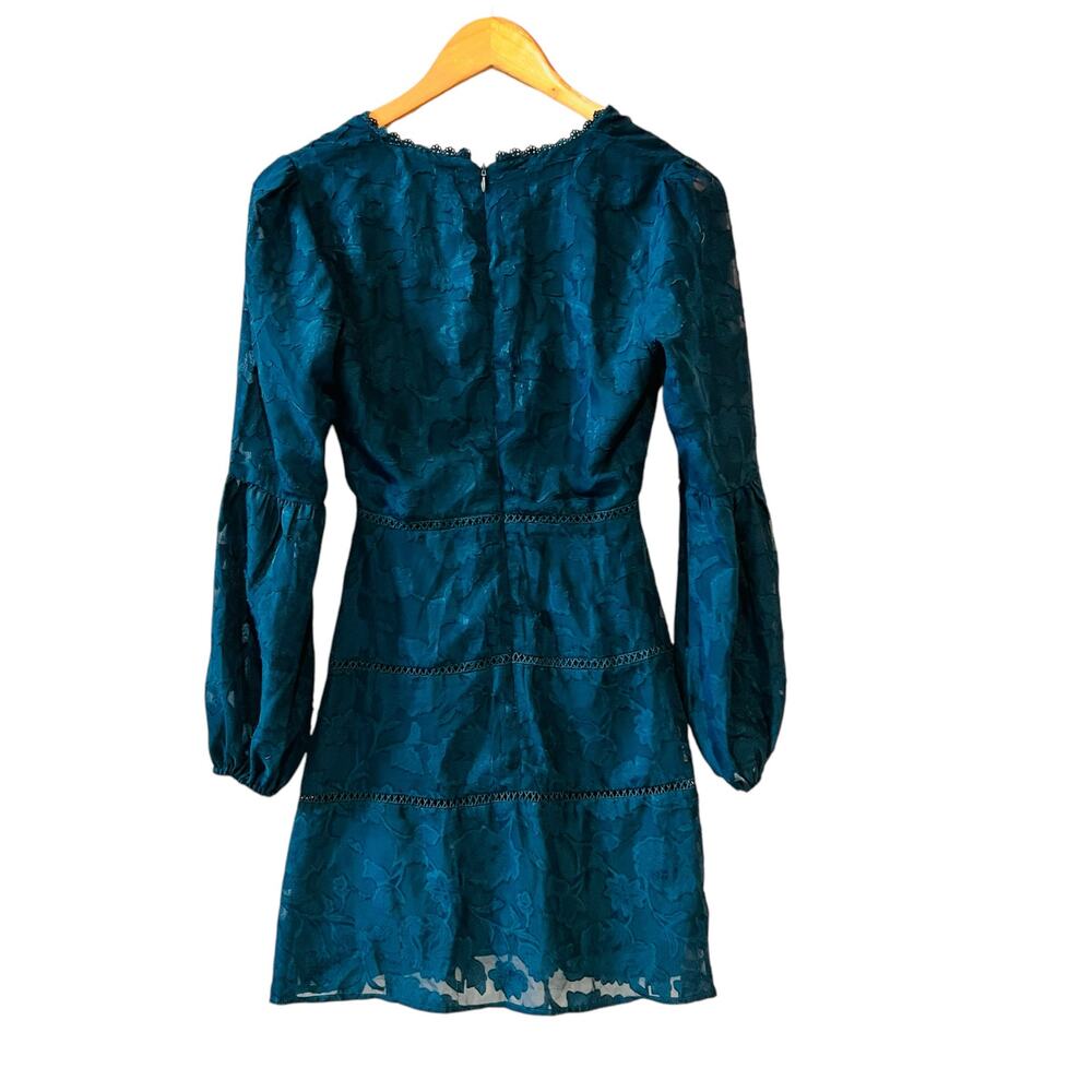 Lulus Sapphire Away Lace Burn Out Long Sleeve Dress Size XS Teal - Picture 3 of 9